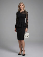 Paloma | Lace Sleeve Peplum Fitted Midi Dress