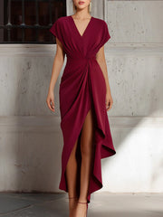 Draped Twist-Waist Asymmetric Hem Maxi Dress