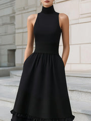 High-Neck Sleeveless Tiered Ruffle Maxi Dress
