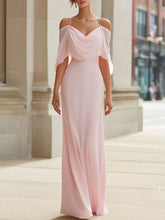 Draped Cold-Shoulder Flowing Maxi Dress