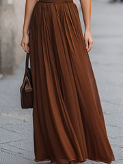 Cross Halter Pleated Waist Flowing Maxi Dress