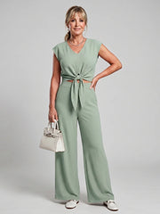 Leonora | Simple V Neck Strap Short Top Wide-Leg Pants Sets