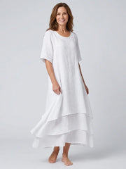 Clara | Short Sleeve Layered Midi Dress