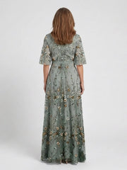 Evadne | Floral V Neck Short Sleeve Maxi Dress