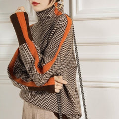 Mila – Chic High-Neck Patterned Sweater
