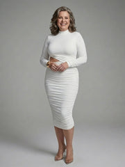 Nerine | Long Sleeve Cutout Ruched Midi Dress