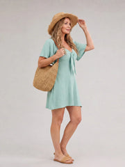 Silum | Short Flutter Sleeve Flared Skirt Mini Dress