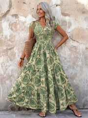 Vivienne | Cap Sleeve V Neck Bohemian Maxi Dress