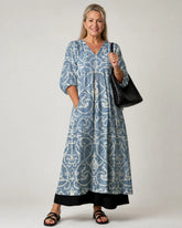 Lumera | Vintage Scroll Print Soft Drape Midi Dress