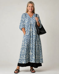 Lumera | Vintage Scroll Print Soft Drape Midi Dress