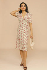 Midi Dress - Floral, V-Neck