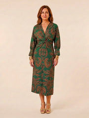 Corinna | Long Sleeve V Neck Twist Front Midi Dress