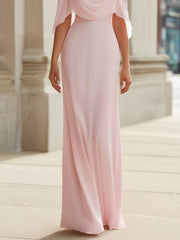 Draped Cold-Shoulder Flowing Maxi Dress