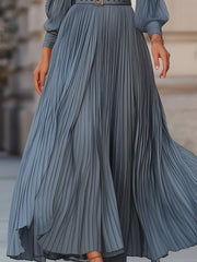 Steel Blue Pleated Midi Dress