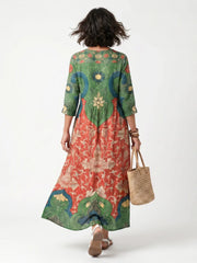 Sloane | Mixed Print V Neck Pocket Midi Dress