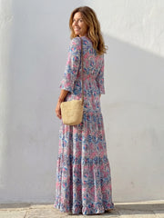 Isabella | Long Sleeve V Neck Bohemian Maxi Dress