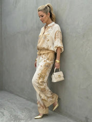 Indie | Zip Front Blouson Top Printed Two Piece Set