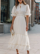 Ruffled High Neck Tiered Midi Dress