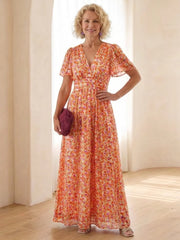Maris | Floral V Neck Short Sleeve Maxi Dress