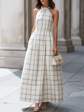 Ruffled Halter Neck Plaid A-Line Maxi Dress