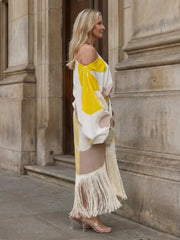 Koda | Abstract Print Fringe Hem Midi Dress