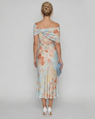 Imore | Soft Floral Off Shoulder Fitted Midi Dress