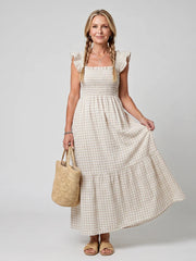 Verity | Sleeveless Square Neck Gingham Pattern Midi Dress
