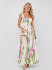 Vimele | Pleated Sleeveless Square Neck Midi Dress