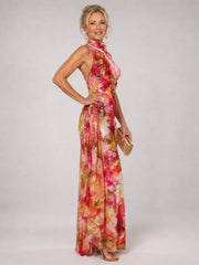 Elisabetta | Halter Neck Floral Print Maxi Dress