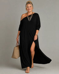 Asterelle | One Shoulder Side Slit Flowing Midi Dress