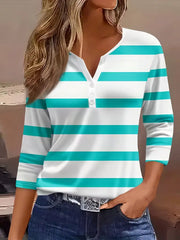 Melanie – Striped Button Henley Top