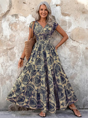 Vivienne | Cap Sleeve V Neck Bohemian Maxi Dress