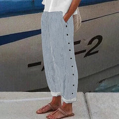 Vienna – Striped Button-Accent Pants