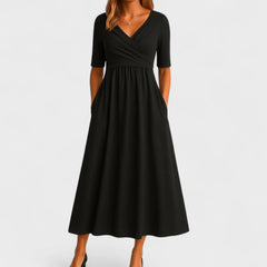 A-Line Tailored Waist Crepe Midi Dress
