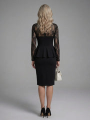 Paloma | Lace Sleeve Peplum Fitted Midi Dress