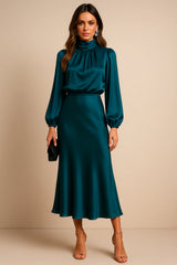 Midi Dress - High Neck, High Waist