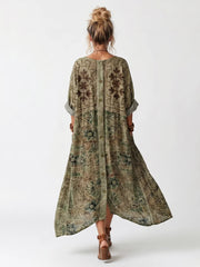 Aleta | Button Front Embroidered Oversized Pocket Midi Dress