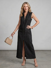 Olive | High Collar Front Slit Midi Dress