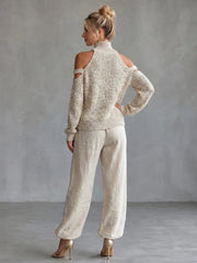 Questa | Open Shoulder Knit Top And Wide Leg Pants Set