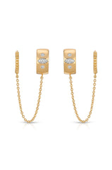 Double Piercing Bezel Crystal Dangle Earrings