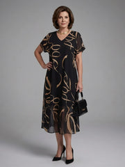 Adria | Short Sleeve Abstract Midi Dress