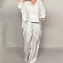 Cotton Linen Short Sleeve Two Piece Set