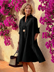 Evelyn | Button Front Collared Midi Shirt Dress