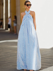 Nautical Stripe Halter Neck Maxi Dress