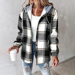 Klea – Laid-Back Plaid Hooded Shirt Jacket