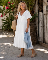Melaris | Tiered V Neck Relaxed Short Sleeve Midi Dress