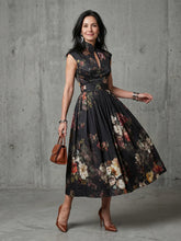 Greta | High Neck Keyhole Floral Pleated Midi Dress