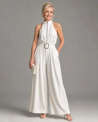 Astrielle | Belted High Neck Wide Leg Sleeveless Jumpsuit
