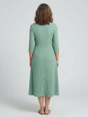 Isolde | Cross Pleated V Neck Button Front Midi Dress