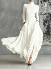Alina – Elegant High-Neck Flowy Maxi Dress